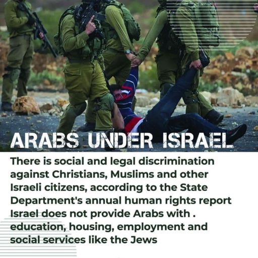 ARABS UNDER ISRAEL There is social and legal discrimination against christians, Muslims and other lsraeli citizens, according to the state Department's annual human rights report Israel does not provide Arabs with. education, housing, employment and social services like the Jews