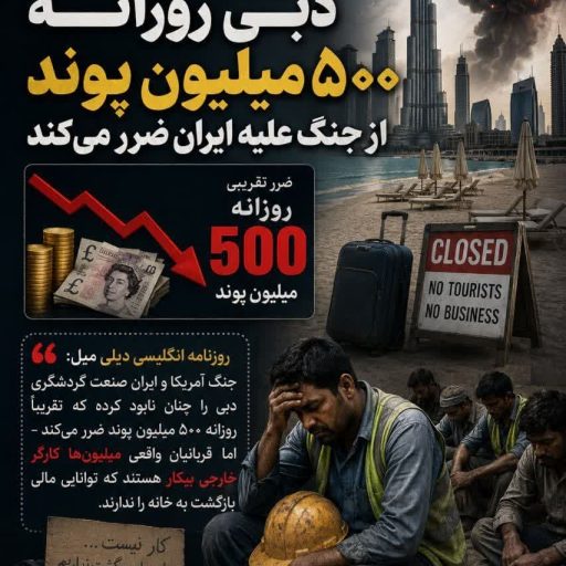 دیلی میل: دبی روزانه 500 میلیون پوند از جنگ علیه ایران ضرر میکند.